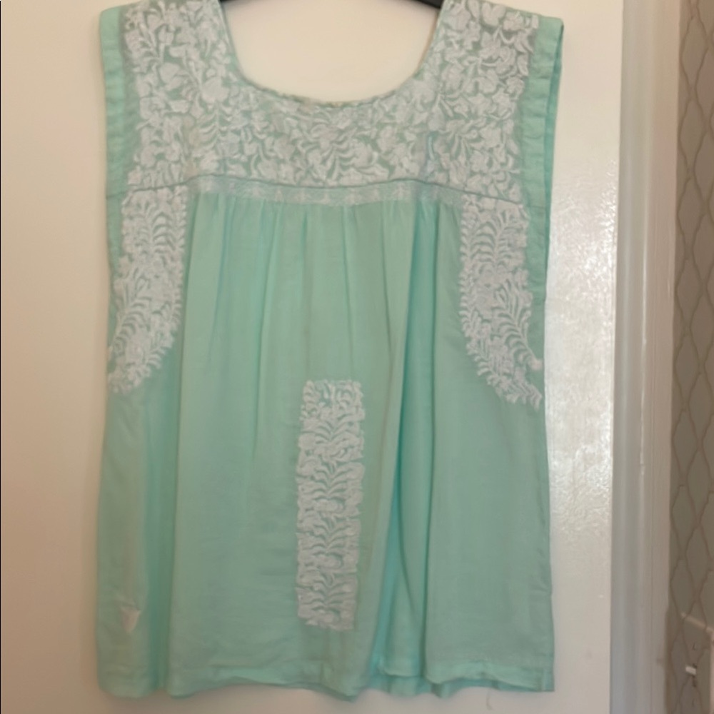 J. Marie Mint Green Embroidered Women's Top